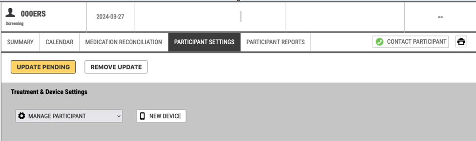 What is the Remove Update button on the Participant Settings tab of the ...